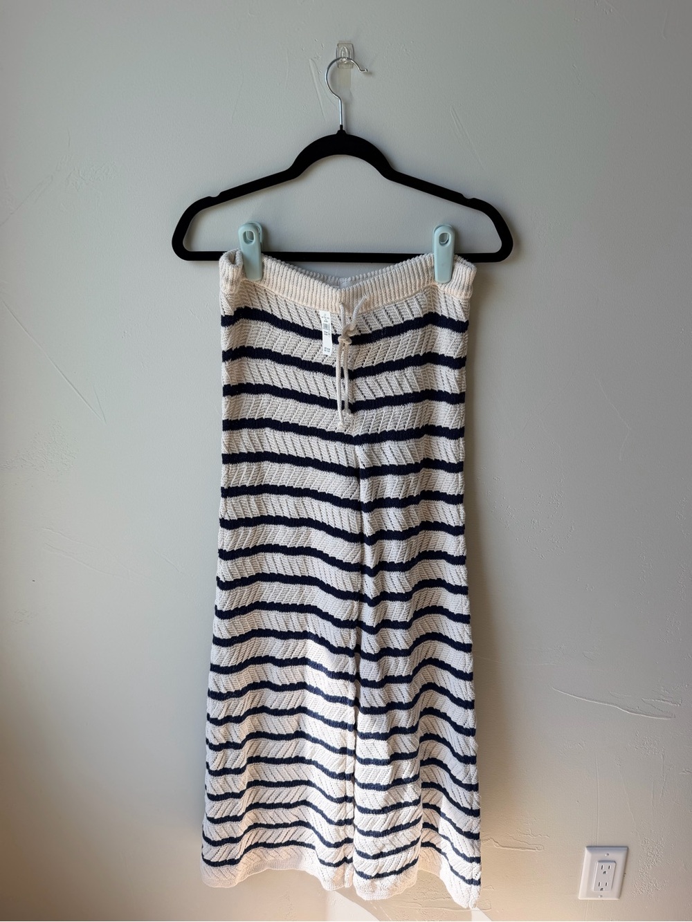 aerie Cream and Navy Striped Knit Maxi Skirt